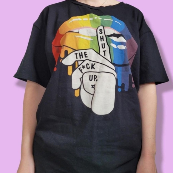 Rainbow STFU lips shirt, size small, by GenX. Unique, edgy, streetwear. - Picture 4 of 4